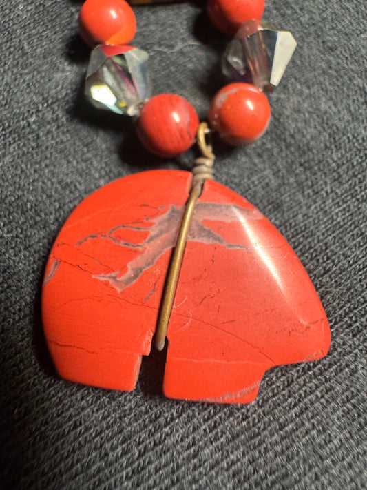 Red Jasper and Bear Necklace