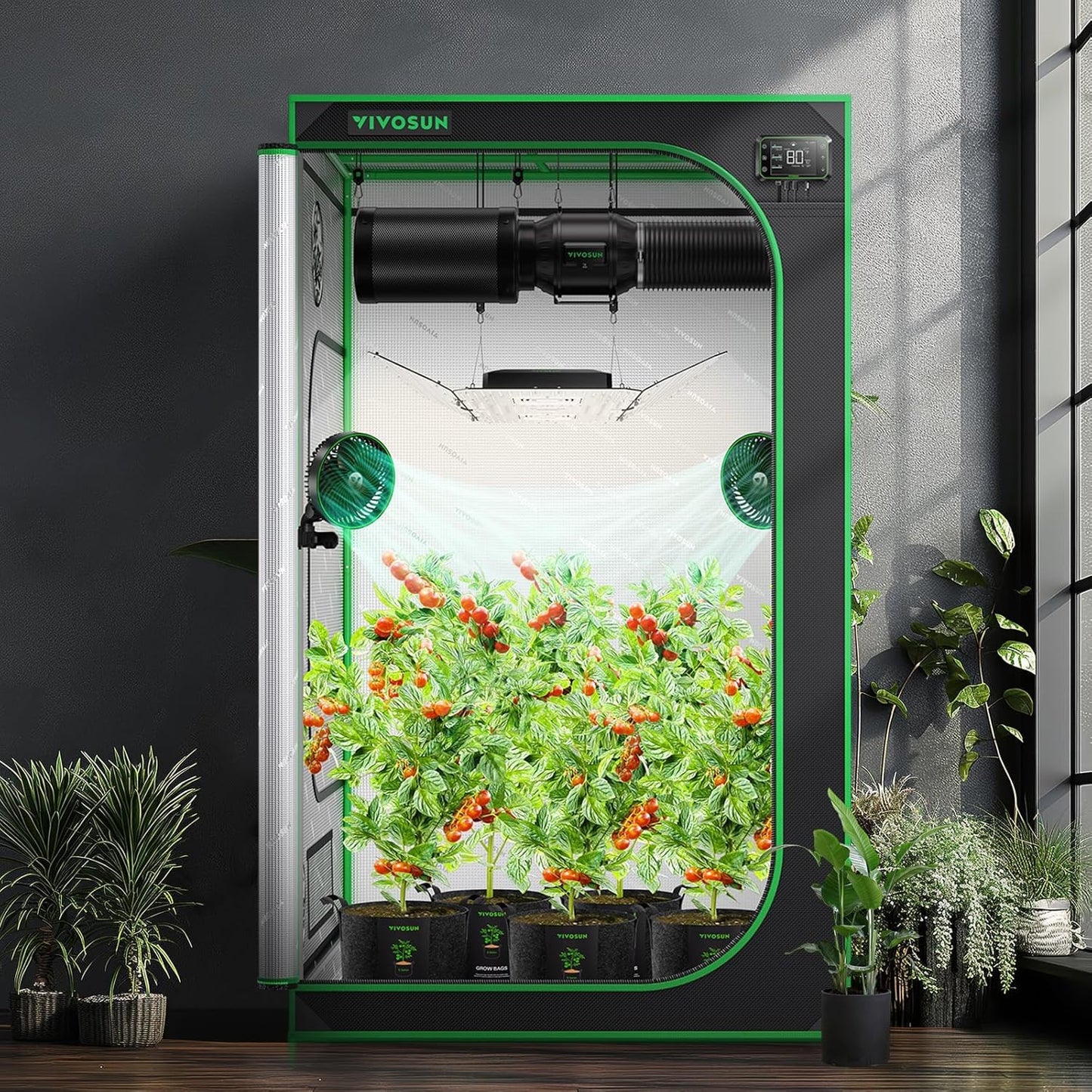 S448 4X4 Grow Tent, 48"X48"X80" High Reflective Mylar with Observation Window and Floor Tray for Hydroponics Indoor Plant for VS4000/VSF4300