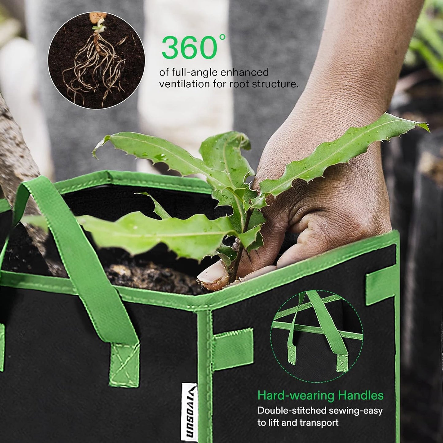 5 Pack 5 Gallon Square Grow Bags, Thick Nonwoven Cubic Fabric Pots with Handles for Indoor and Outdoor Gardening