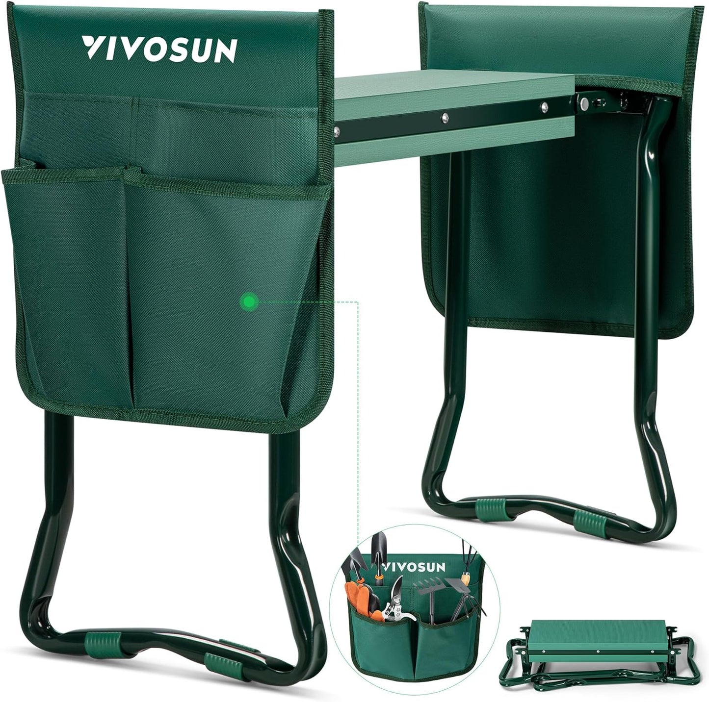 Garden Kneeler and Seat, Foldable Gardening Stool, Garden Kneeling Bench with Handles, EVA Foam Pad & 2 Tool Bags, Portable Tools for Women Men Seniors, 2-In-1 Outdoor Supplies