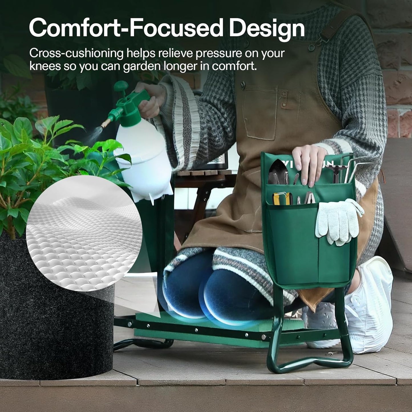 Garden Kneeler and Seat, Foldable Gardening Stool, Garden Kneeling Bench with Handles, EVA Foam Pad & 2 Tool Bags, Portable Tools for Women Men Seniors, 2-In-1 Outdoor Supplies