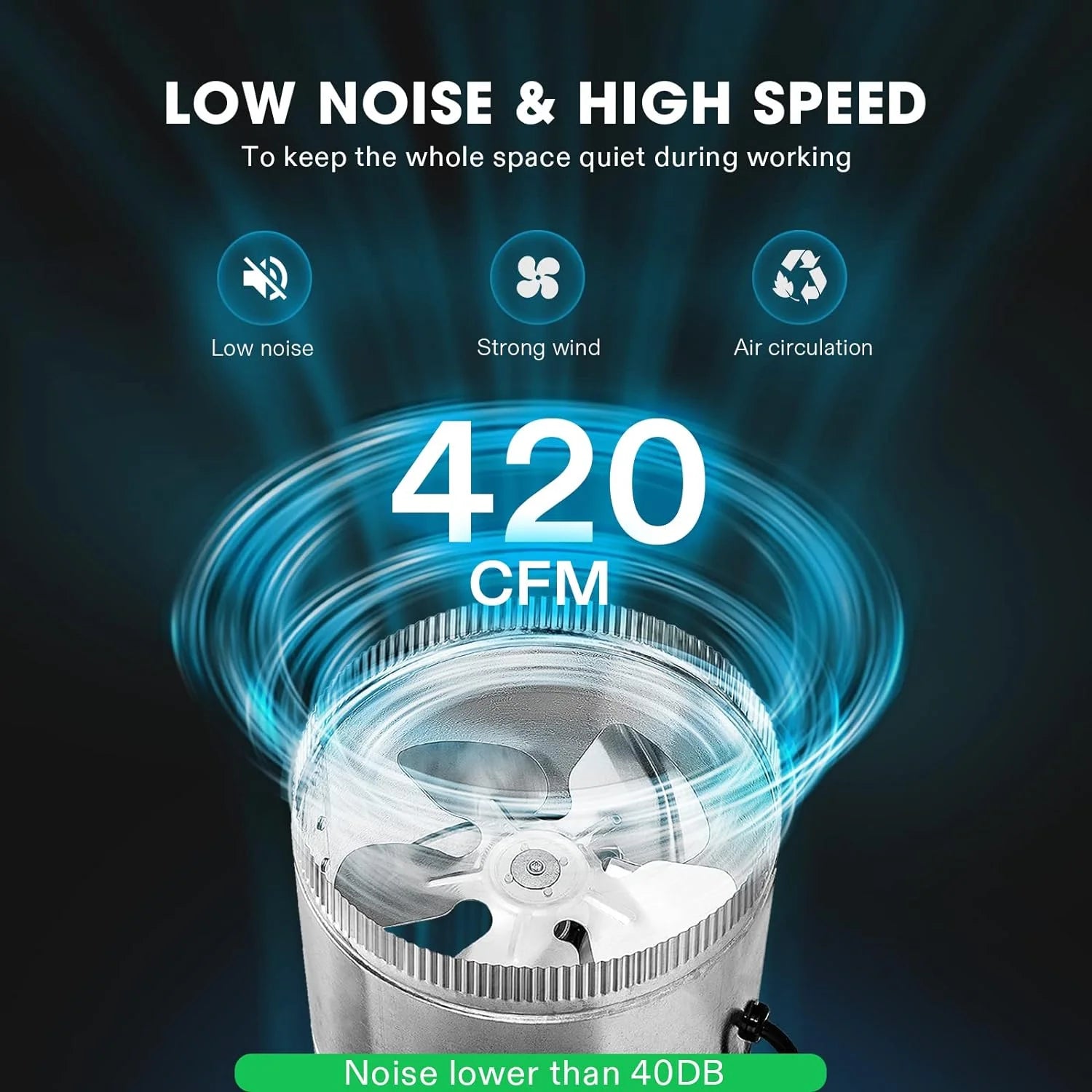 8 Inch Duct Inline Fan for HVAC Exhaust Intake 420 CFM Air Flow, Low Noise, Silver