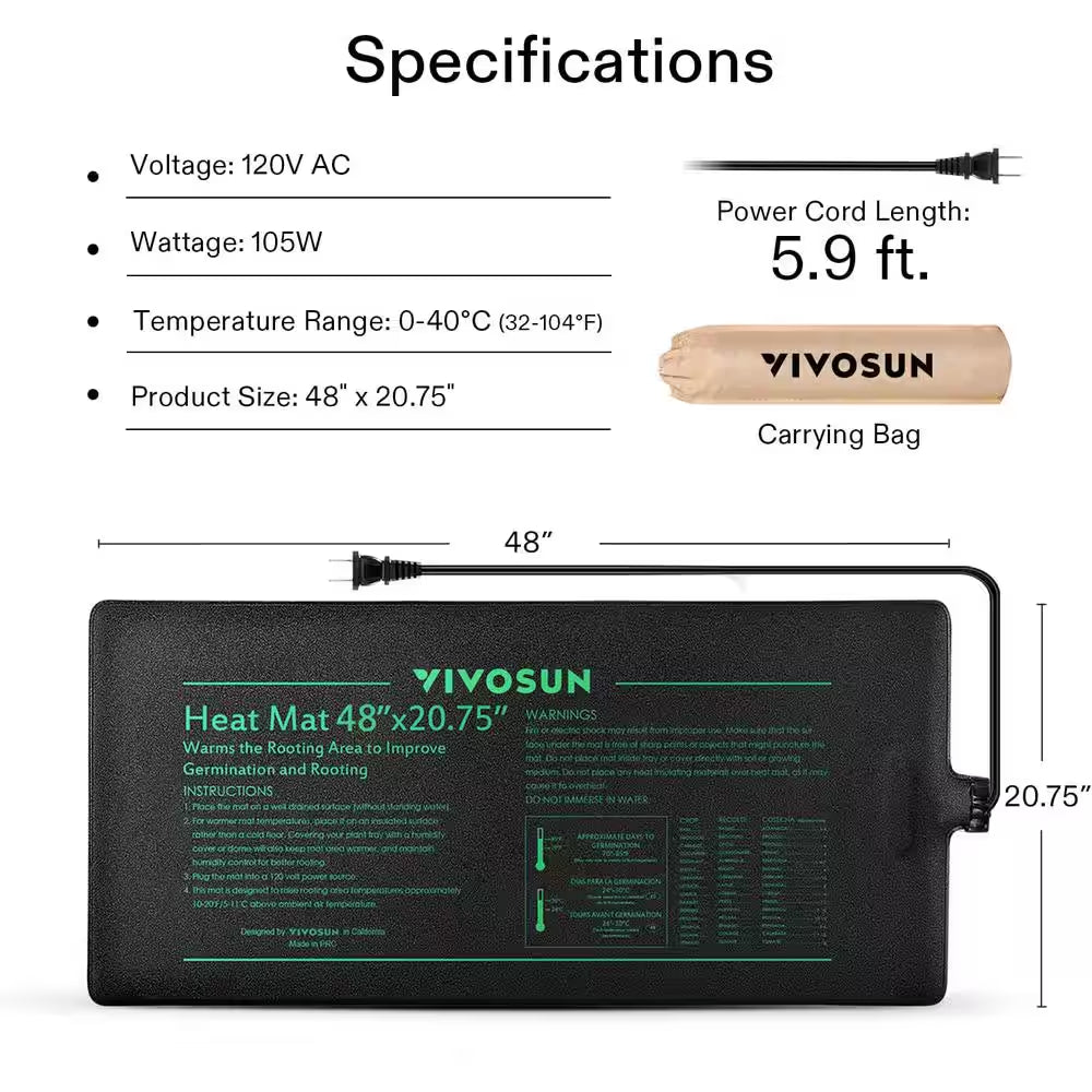 48 In. X 20.75 In. Seedling Heat Mat and Digital Thermostat Combo Set