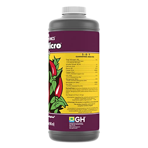 General Hydroponics FloraMicro 5-0-1, Use with FloraBloom & FloraGro For A Tailor-Made Nutrient Mix Ideal for Hydroponics, 1-Quart