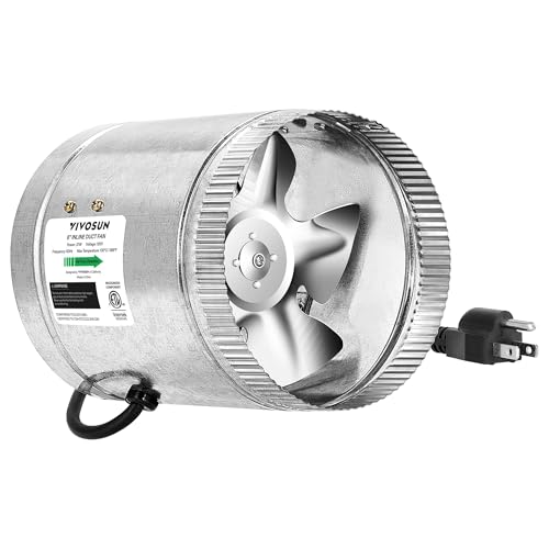 VIVOSUN 6 Inch Inline Duct Fan 240 CFM, HVAC Exhaust Ventilation Fan with Low Noise for Basements, Bathrooms, Kitchens and Attics, Silver