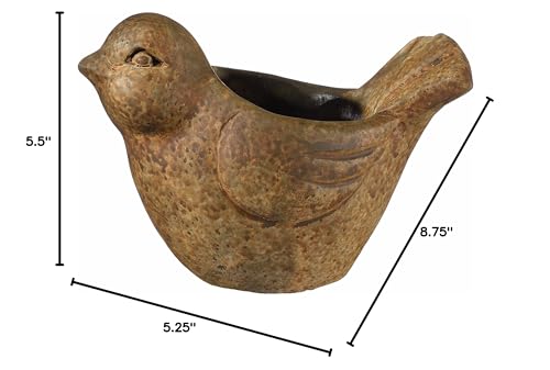 Classic Home and Garden Cement Buddies Animal Planter - Cute Desk Decoration - UV Coated Animal Vase w/Removable Drain Plug - Succulent Planter for Indoor/Outdoor Use (Bird Planter, Rust, Large)