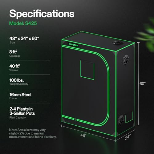 VIVOSUN S448 4x4 Grow Tent, 48"x48"x80" High Reflective Mylar with Observation Window and Floor Tray for Hydroponics Indoor Plant for VS4000/VSF4300