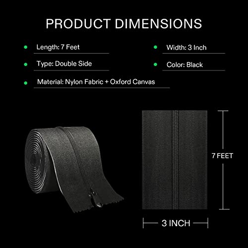 VIVOSUN 1-Pack Self Adhesive Zipper Door for Debris Barriers, 3In. x 7Ft. Peel & Stick, Heavy-Duty & Double-Sided Zipper for Tarp, Greenhouse, Indoor Outdoor Tent, Black