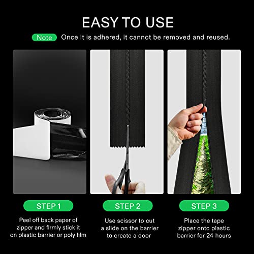 VIVOSUN 1-Pack Self Adhesive Zipper Door for Debris Barriers, 3In. x 7Ft. Peel & Stick, Heavy-Duty & Double-Sided Zipper for Tarp, Greenhouse, Indoor Outdoor Tent, Black