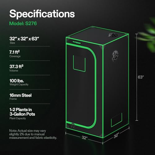 VIVOSUN S448 4x4 Grow Tent, 48"x48"x80" High Reflective Mylar with Observation Window and Floor Tray for Hydroponics Indoor Plant for VS4000/VSF4300