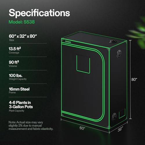 VIVOSUN S448 4x4 Grow Tent, 48"x48"x80" High Reflective Mylar with Observation Window and Floor Tray for Hydroponics Indoor Plant for VS4000/VSF4300