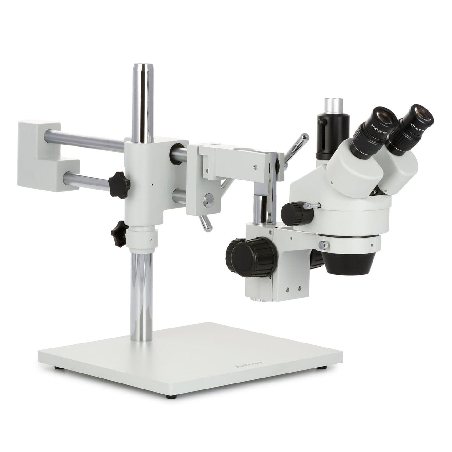 AmScope SM-4TZ-144A Professional Trinocular Stereo Zoom Microscope, WH10x Eyepieces, 3.5X-90X Magnification, 0.7X-4.5X Zoom Objective, Four-Zone LED Ring Light, Double-Arm Boom Stand, 110V-240V, Includes 0.5X and 2.0X Barlow Lens