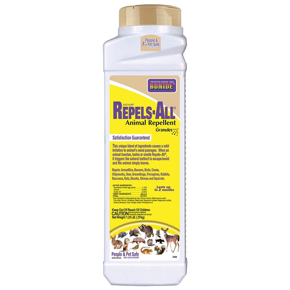 Bonide Repels-All Animal Repellent Granules, 3 lbs. Ready-to-Use Deer & Rabbit Repellent, Deter Pests from Lawn & Garden