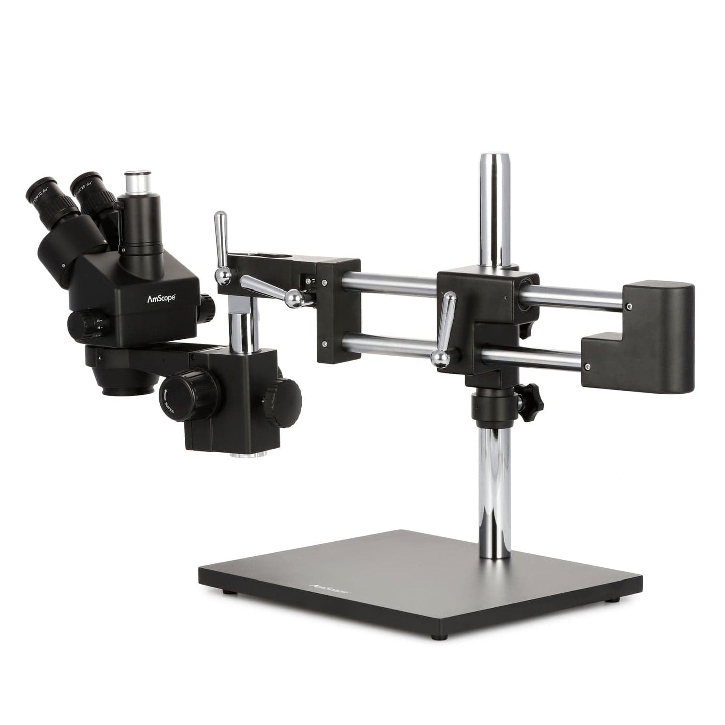 AmScope SM-4TZ-144A Professional Trinocular Stereo Zoom Microscope, WH10x Eyepieces, 3.5X-90X Magnification, 0.7X-4.5X Zoom Objective, Four-Zone LED Ring Light, Double-Arm Boom Stand, 110V-240V, Includes 0.5X and 2.0X Barlow Lens
