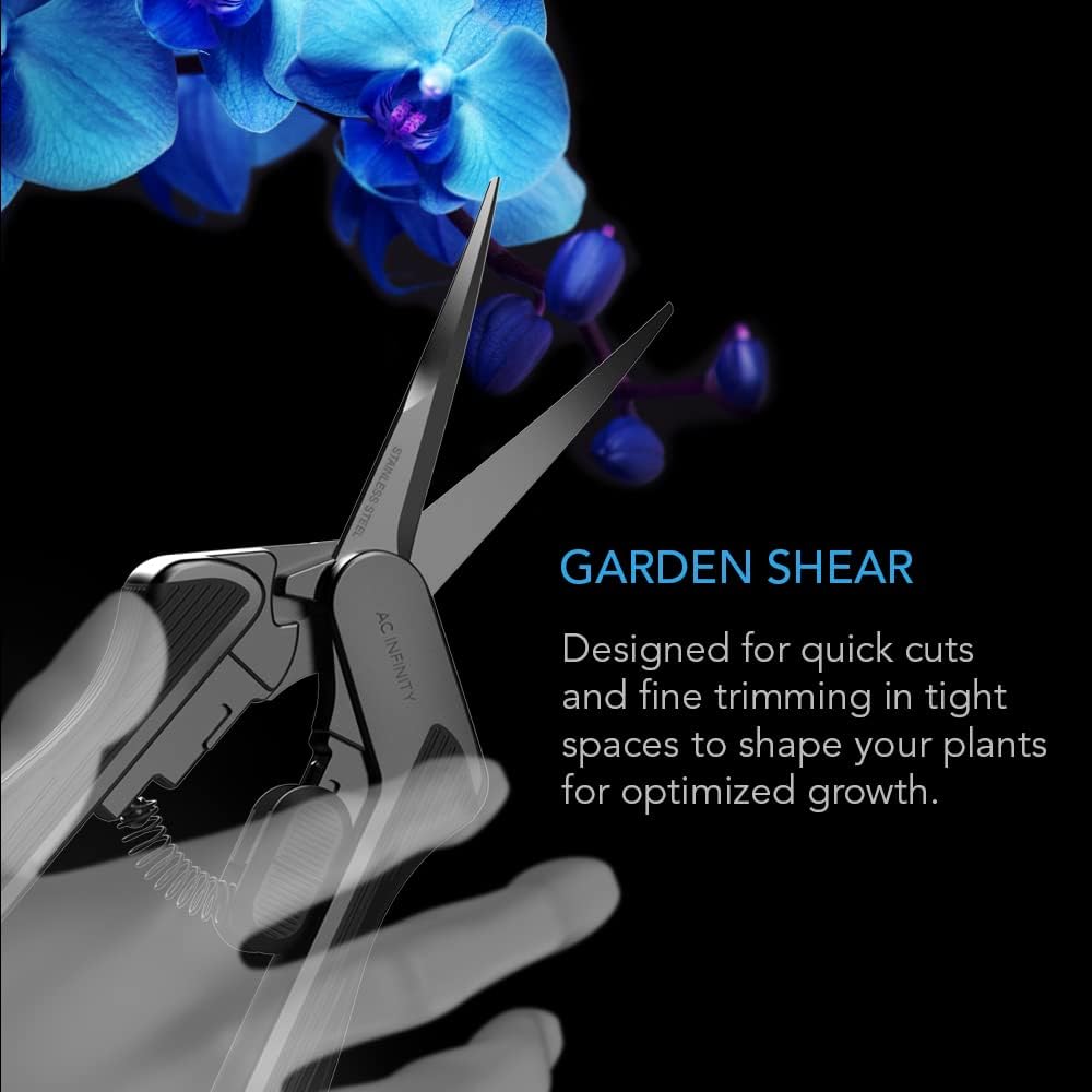 AC Infinity 6.6” Stainless Steel Curved Pruning Shear 2-Pack, Lightweight Ergonomic Design, Curved Precision Blades with Nonstick Titanium Coating for Gardening, Hydroponics, Grow Tents