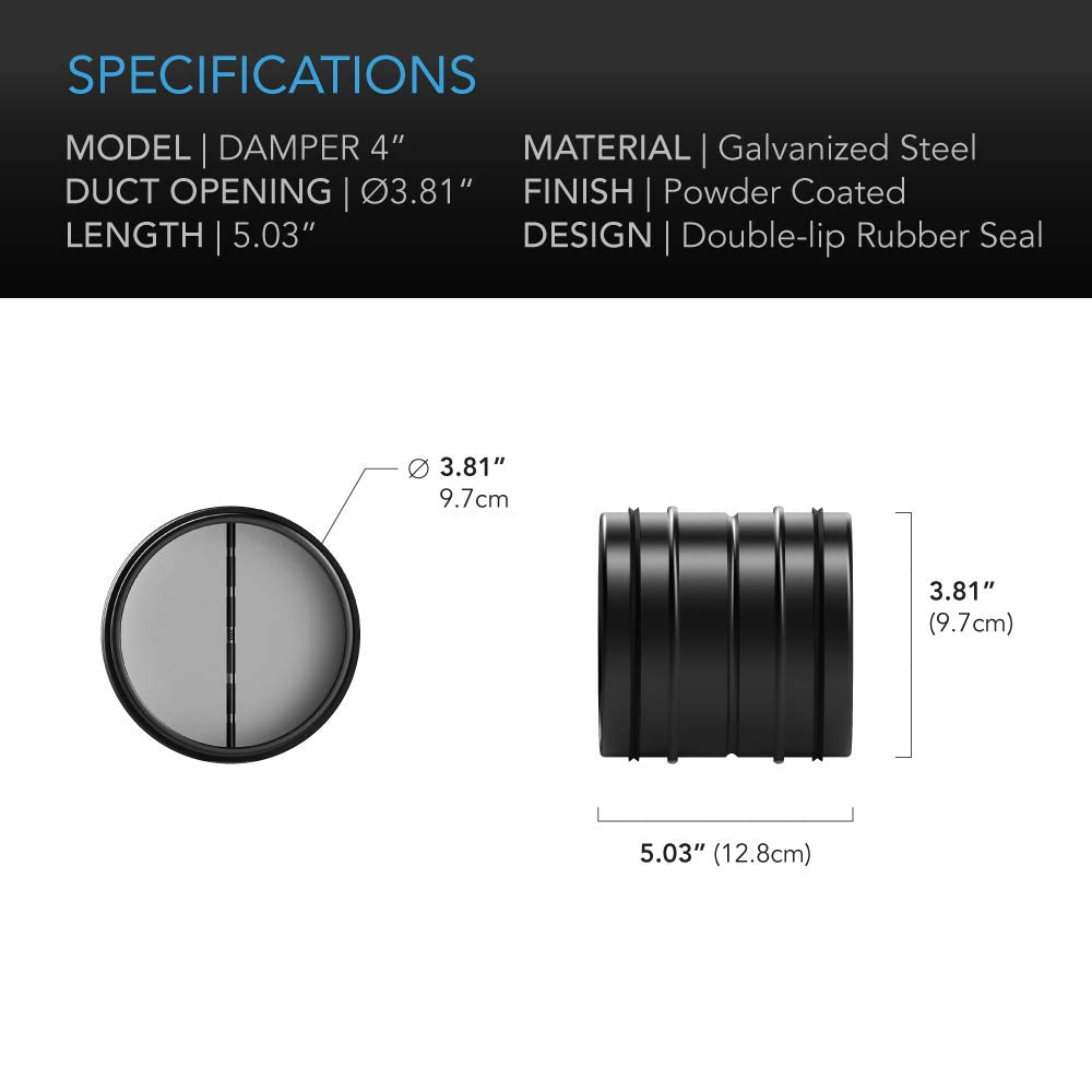 AC Infinity 6" Backdraft Damper, One-Way Airflow Ducting Insert with Spring-Loaded Folding Blades for 6” Ducting in Range Hoods and Bathrooms Fans