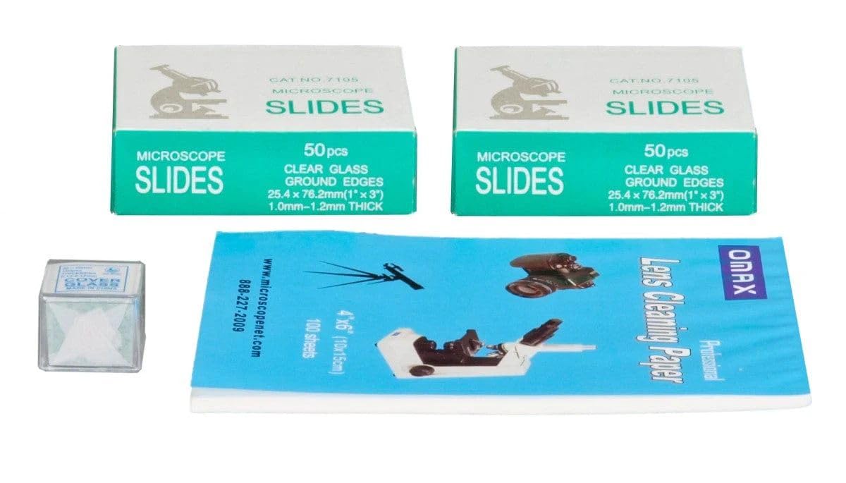 OMAX M82E Series LED Binocular Compound Lab Microscope - 40X-2000X Magnification - Microscope Kit with 100 Blank Slides & Cover Slips