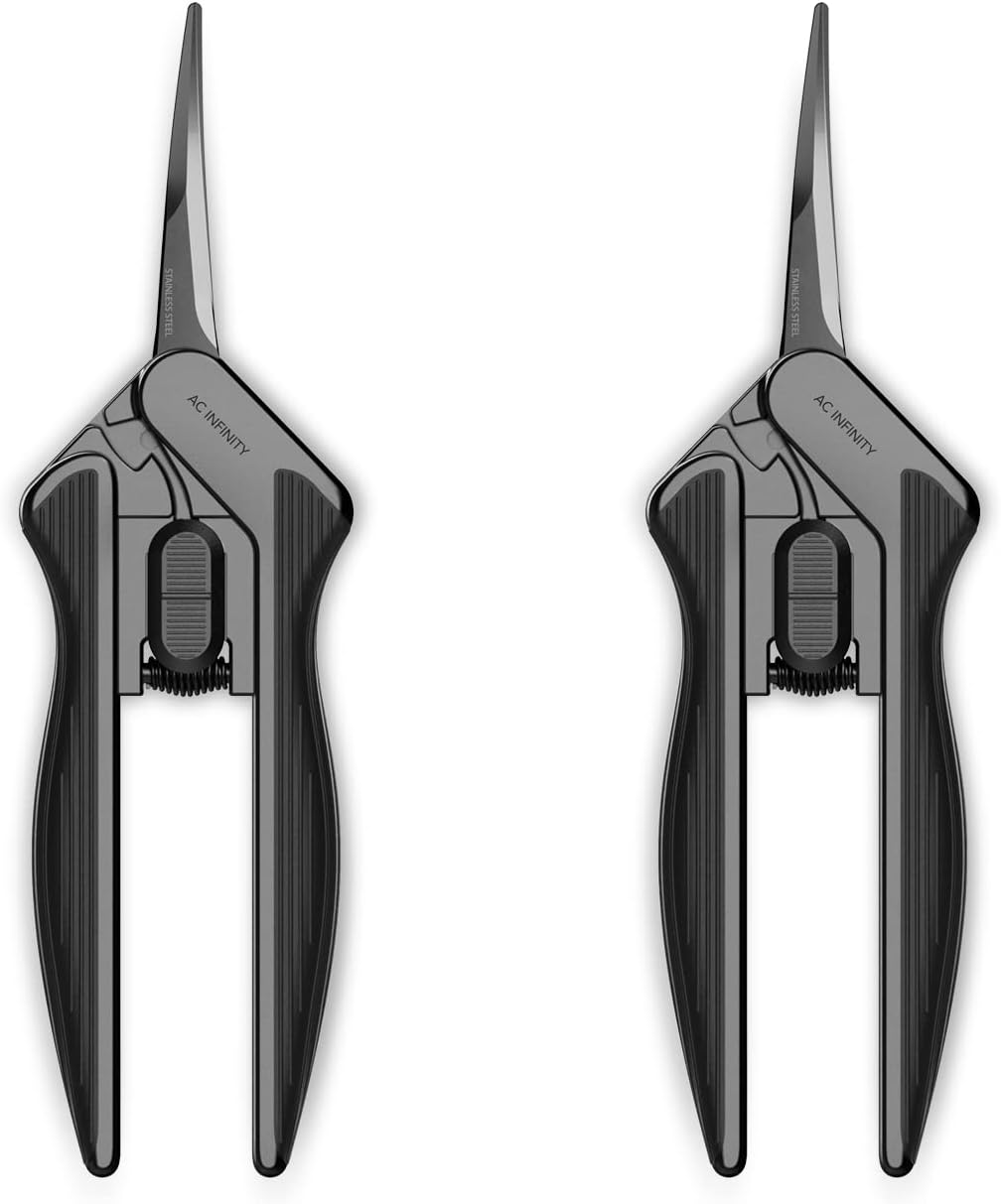AC Infinity 6.6” Stainless Steel Curved Pruning Shear 2-Pack, Lightweight Ergonomic Design, Curved Precision Blades with Nonstick Titanium Coating for Gardening, Hydroponics, Grow Tents