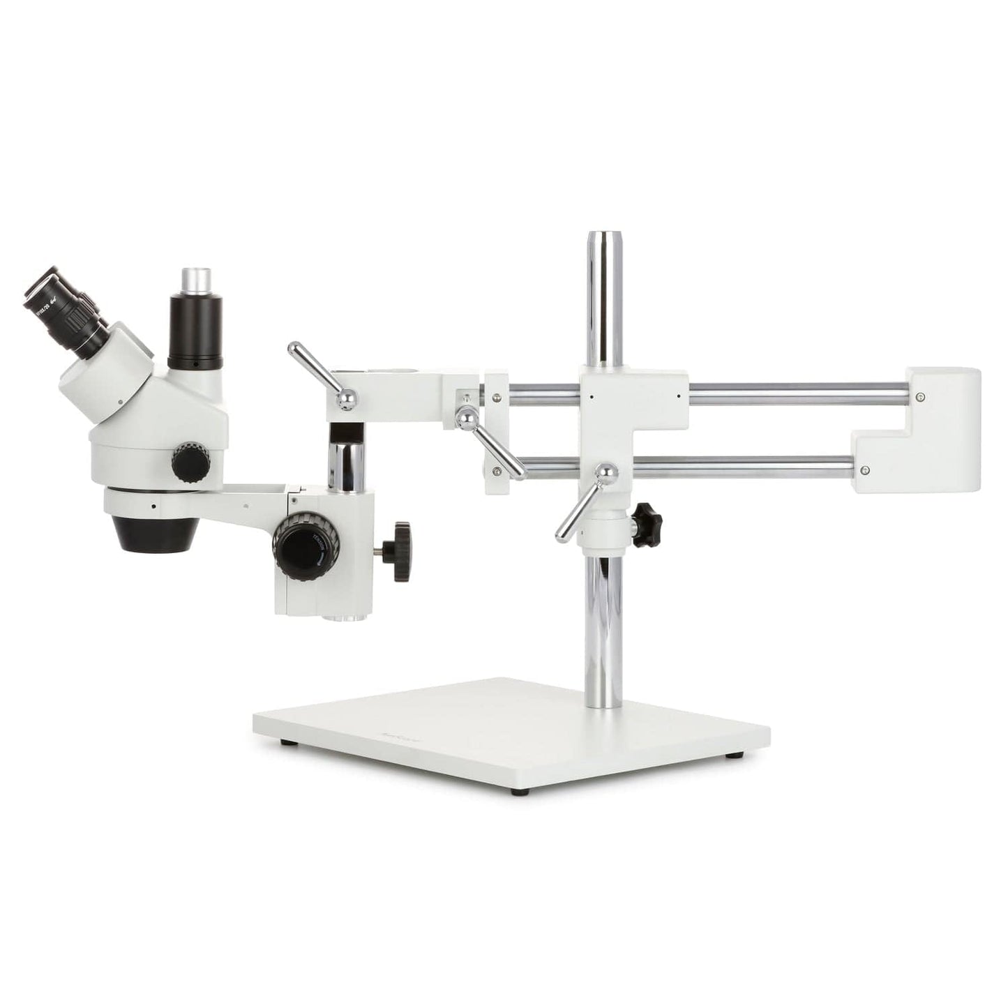 AmScope SM-4TZ-144A Professional Trinocular Stereo Zoom Microscope, WH10x Eyepieces, 3.5X-90X Magnification, 0.7X-4.5X Zoom Objective, Four-Zone LED Ring Light, Double-Arm Boom Stand, 110V-240V, Includes 0.5X and 2.0X Barlow Lens