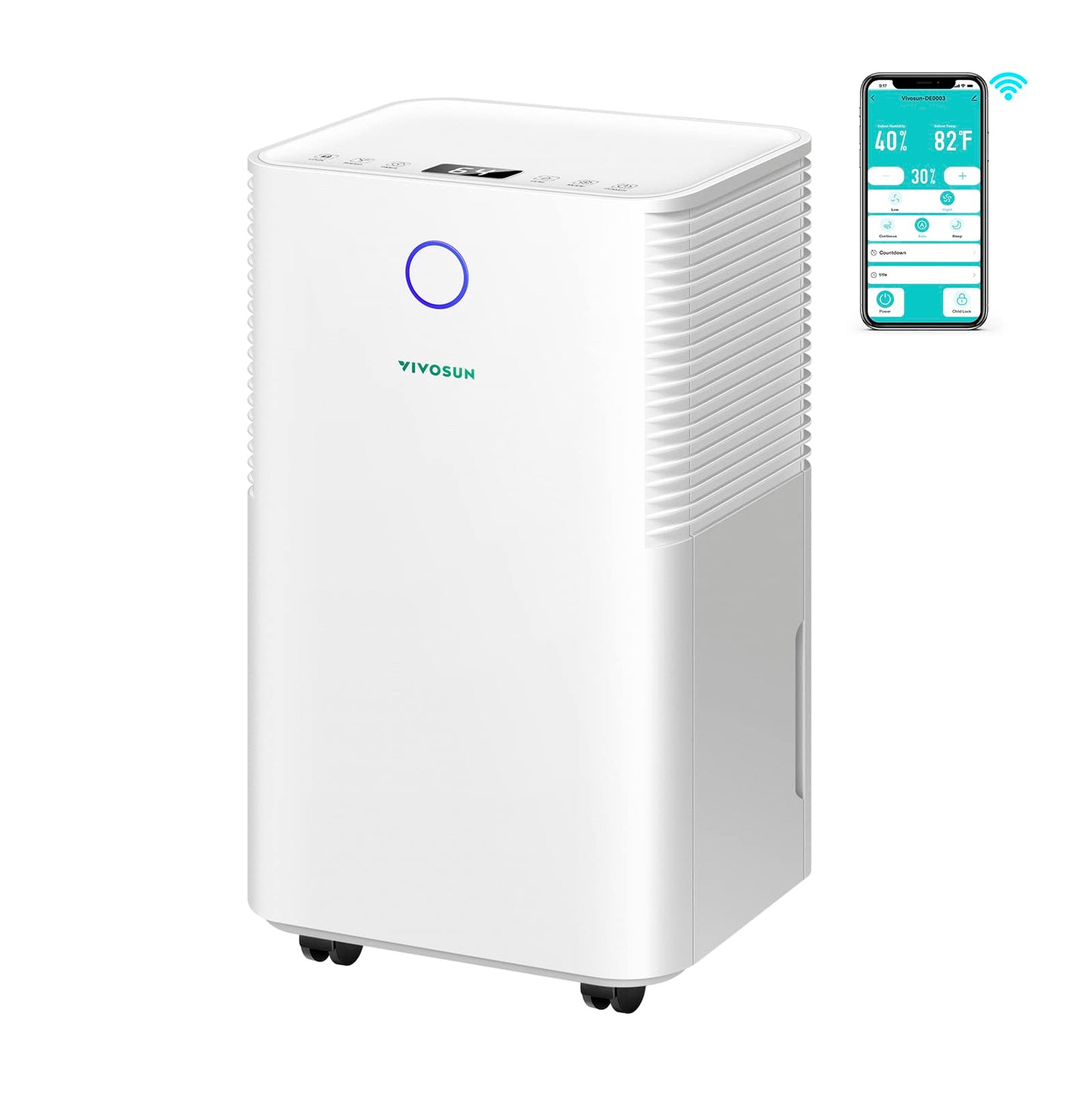 VIVOSUN Electric Mini Dehumidifier, Ultra-Quiet Auto Defrost Dehumidifier with Timer, 2200ML Water Tank and Drain Hose for Basement or Closets, Bedrooms, Showers, and Other Small Rooms