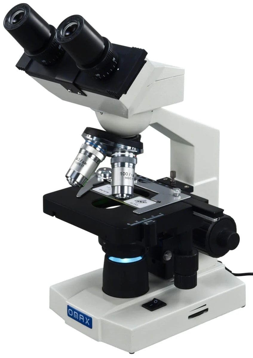 OMAX M82E Series LED Binocular Compound Lab Microscope - 40X-2000X Magnification - Microscope Kit with 100 Blank Slides & Cover Slips