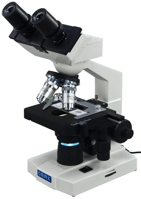 OMAX M82E Series LED Binocular Compound Lab Microscope - 40X-2000X Magnification - Microscope Kit with 100 Blank Slides & Cover Slips
