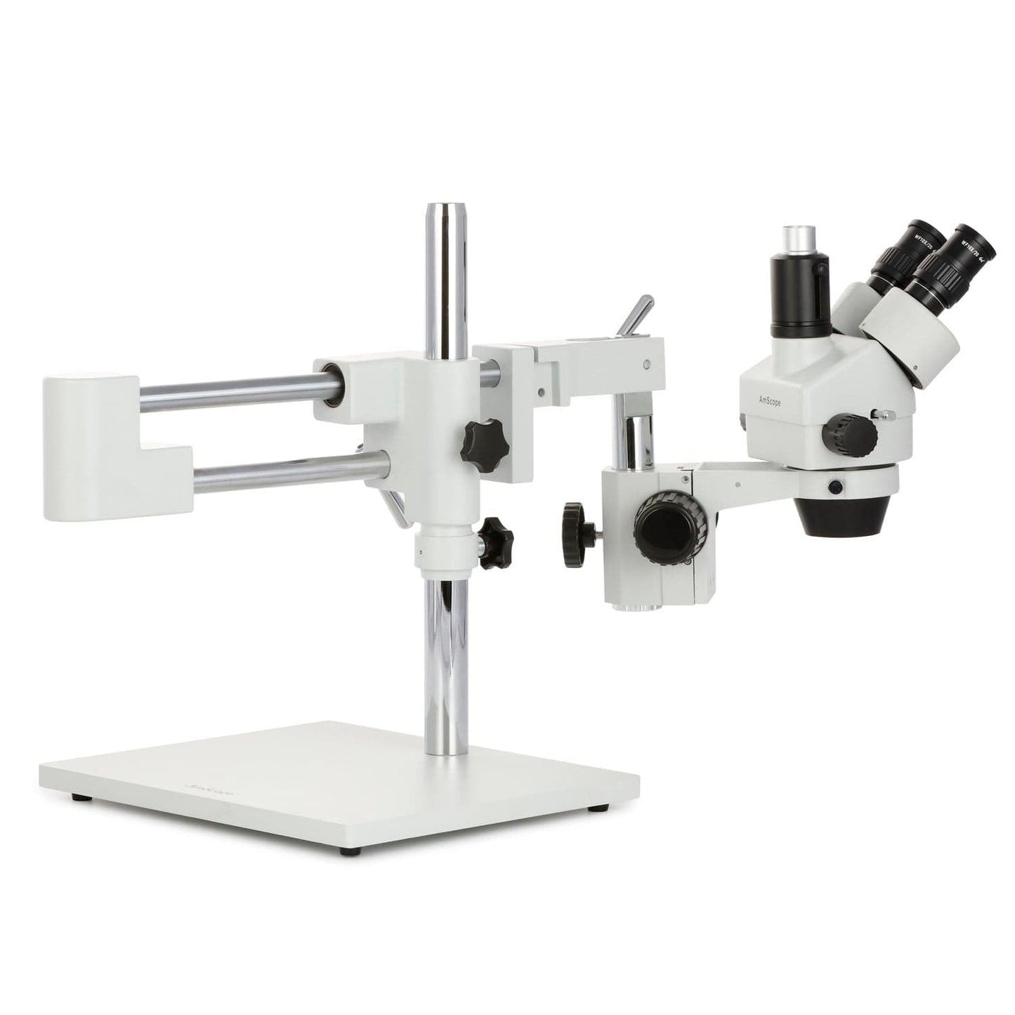 AmScope SM-4TZ-144A Professional Trinocular Stereo Zoom Microscope, WH10x Eyepieces, 3.5X-90X Magnification, 0.7X-4.5X Zoom Objective, Four-Zone LED Ring Light, Double-Arm Boom Stand, 110V-240V, Includes 0.5X and 2.0X Barlow Lens