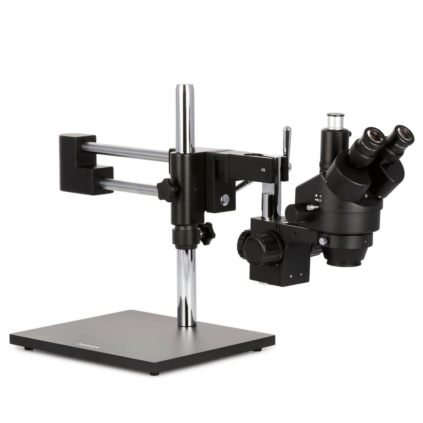 AmScope SM-4TZ-144A Professional Trinocular Stereo Zoom Microscope, WH10x Eyepieces, 3.5X-90X Magnification, 0.7X-4.5X Zoom Objective, Four-Zone LED Ring Light, Double-Arm Boom Stand, 110V-240V, Includes 0.5X and 2.0X Barlow Lens