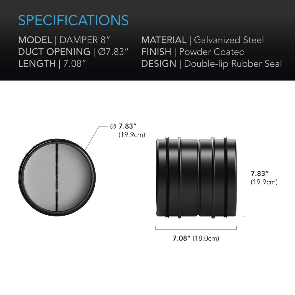 AC Infinity 6" Backdraft Damper, One-Way Airflow Ducting Insert with Spring-Loaded Folding Blades for 6” Ducting in Range Hoods and Bathrooms Fans