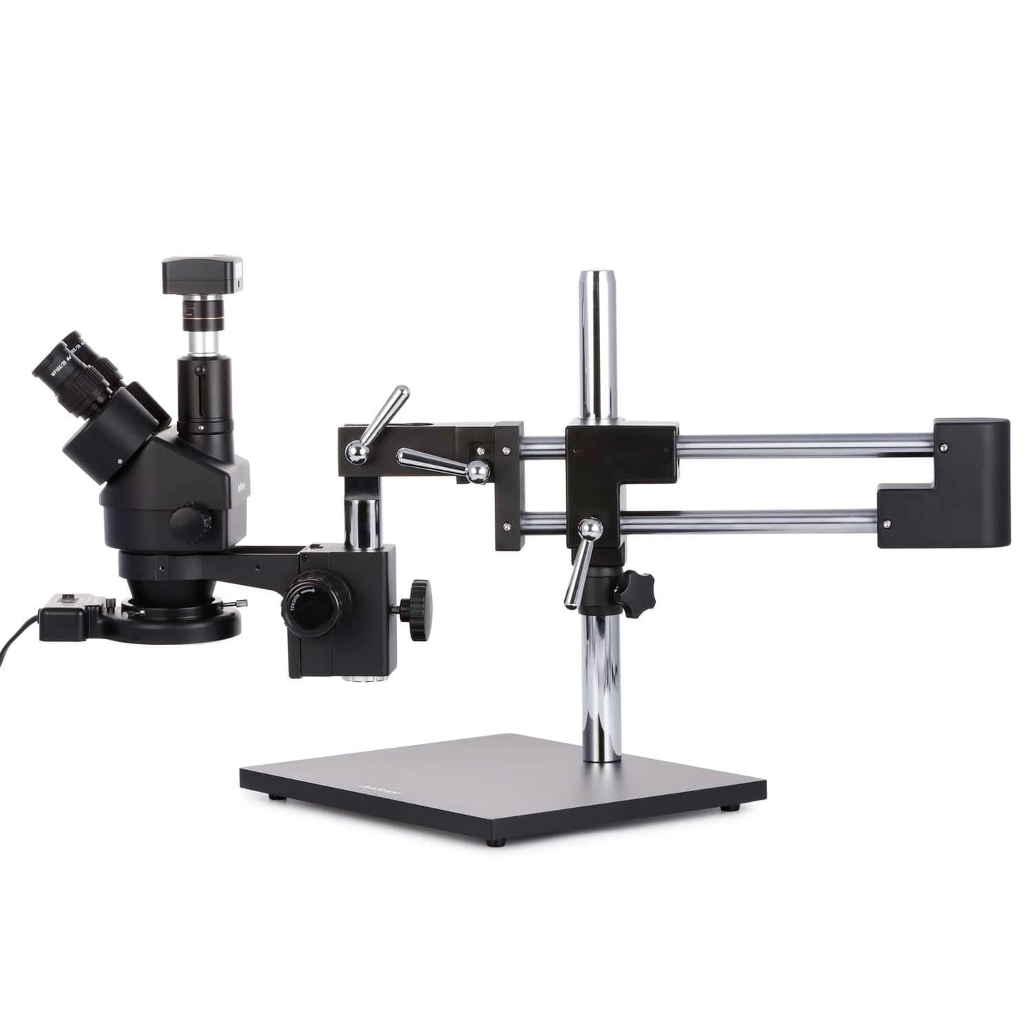 AmScope SM-4TZ-144A Professional Trinocular Stereo Zoom Microscope, WH10x Eyepieces, 3.5X-90X Magnification, 0.7X-4.5X Zoom Objective, Four-Zone LED Ring Light, Double-Arm Boom Stand, 110V-240V, Includes 0.5X and 2.0X Barlow Lens