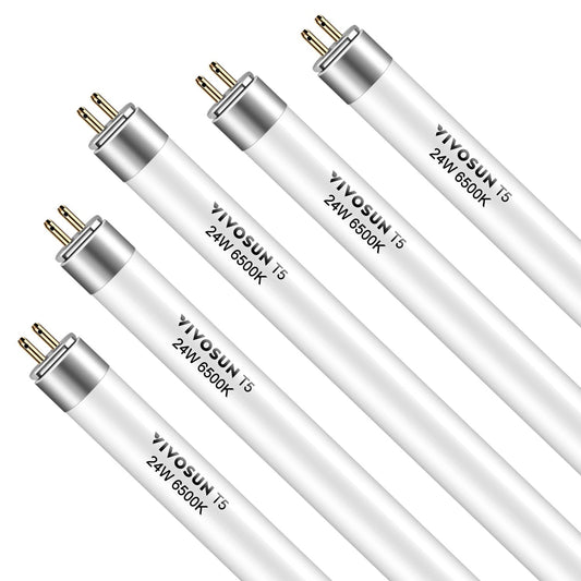 VIVOSUN T5 Grow Light Bulbs 4 Ft 46 Inches, 54W 6500K HO Fluorescent Tubes Light Bulbs, Cool White T5 Bulb for 46 Inches T5 Light Fixtures, T5 Grow Lights for Indoor Plants, 4 Ft 54W Pack of 5