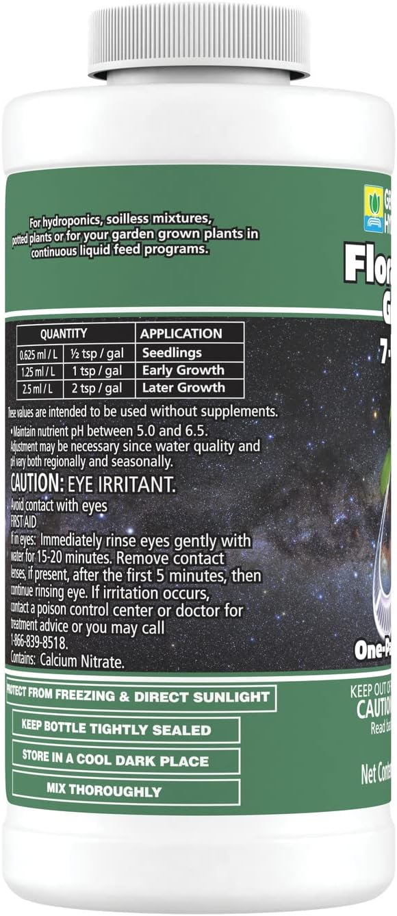 General Hydroponics FloraNova Grow 7-4-10, Robust Strength of Dry Fertilizer But in Rapid Liquid Form, Use for Hydroponics, Soilless Mixtures, Containers & Garden Grown Plants, 1-Quart