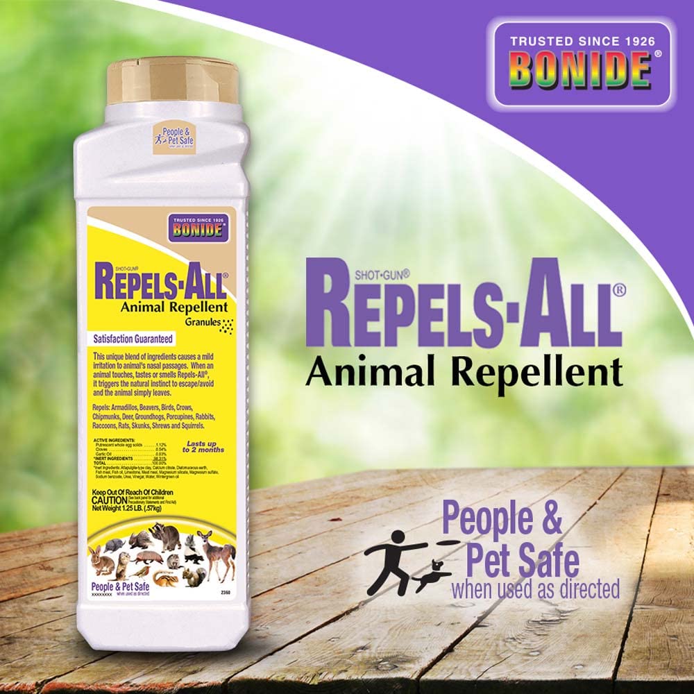 Bonide Repels-All Animal Repellent Granules, 3 lbs. Ready-to-Use Deer & Rabbit Repellent, Deter Pests from Lawn & Garden