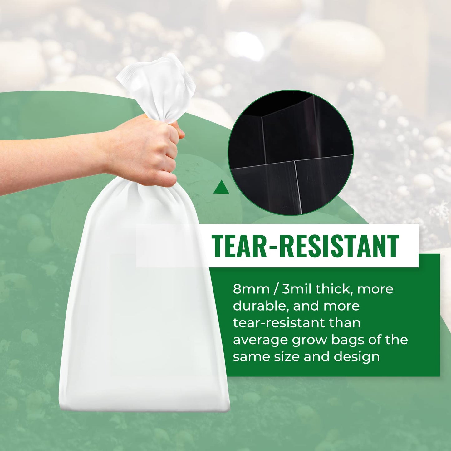 25 Packs 6 Mil Mushroom Grow Bags, Thick Spawn Bags 5" X 8" X 20" with 0.2 Micron Filter Breathable Autoclavable Durable Tear-Resistant