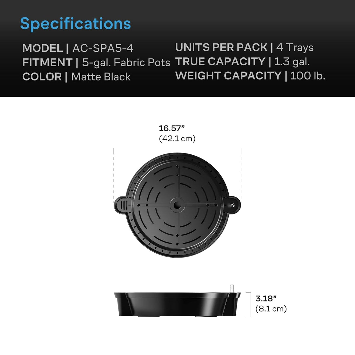 AC Infinity Self-Watering Pot Bases, Standard and XL Options