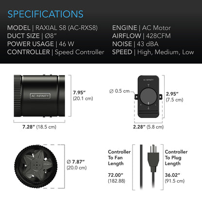 AC Infinity RAXIAL Inline Booster Fans, Multiple Sizes
