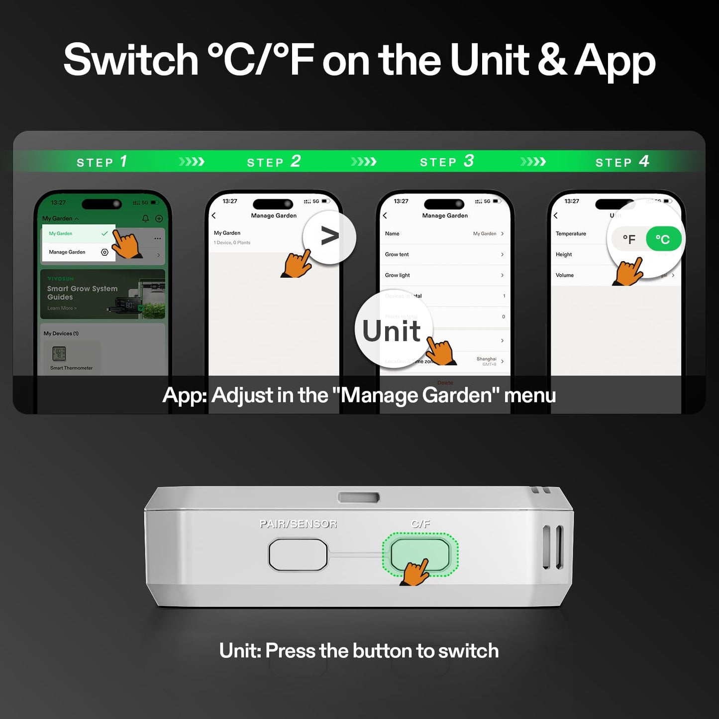 VIVOSUN AeroLab THB1S Wireless Bluetooth Hygrometer Thermometer Indoor, VPD, Digital Temp Humidity Meter, LCD Smart App Control & Alert, Data Storage, Dual Channels with Sensor Probe, Battery Included