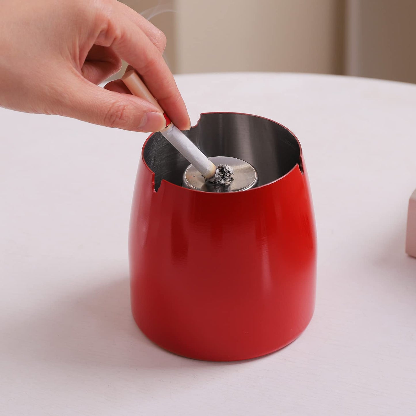 Ashtray with Lid for Cigarette, Stainless Steel Smokeless Odorless Windproof Ashtrays for Home Office Tabletop Outside Patio Outdoor Balcony(3.54"x3.0"x3.38")