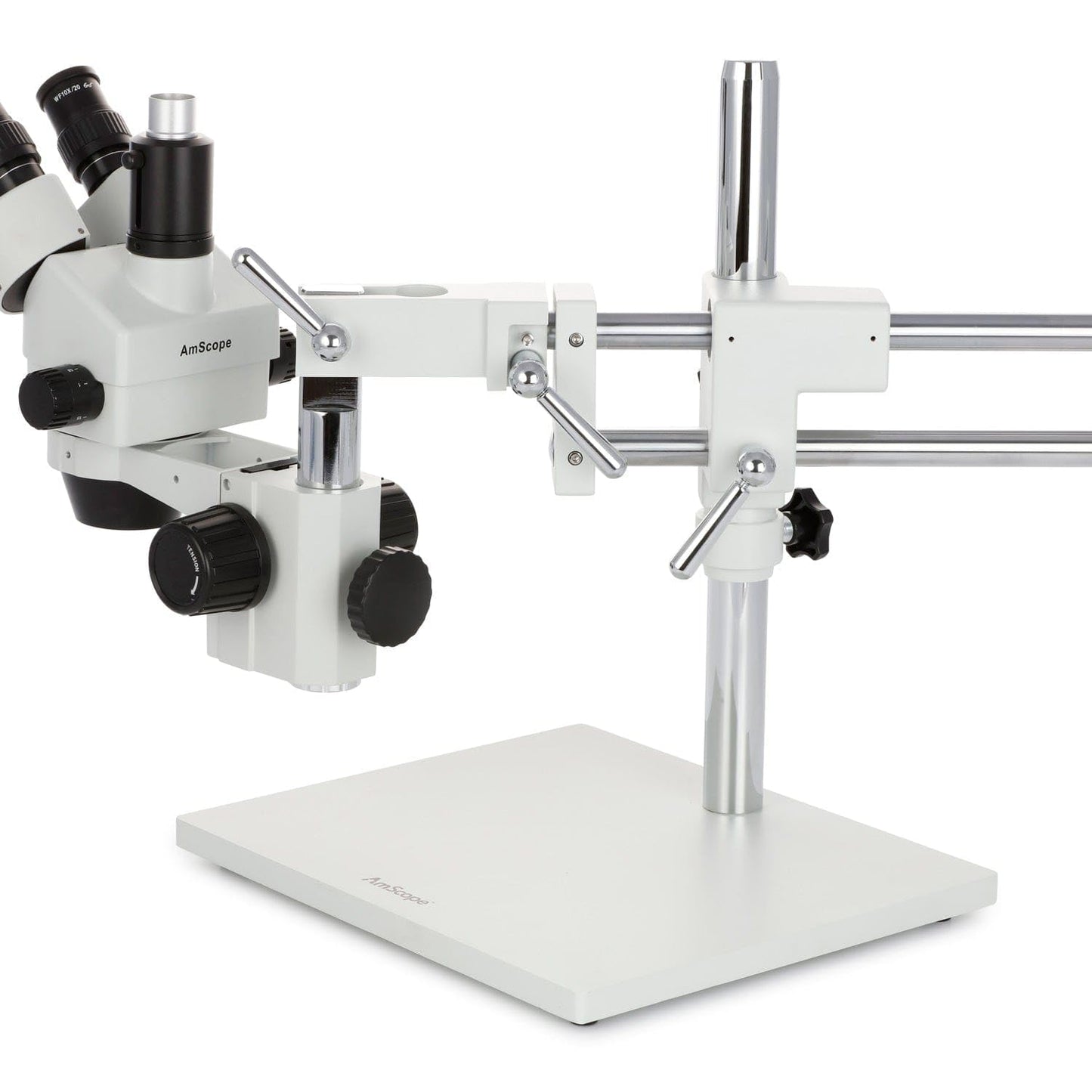AmScope SM-4TZ-144A Professional Trinocular Stereo Zoom Microscope, WH10x Eyepieces, 3.5X-90X Magnification, 0.7X-4.5X Zoom Objective, Four-Zone LED Ring Light, Double-Arm Boom Stand, 110V-240V, Includes 0.5X and 2.0X Barlow Lens