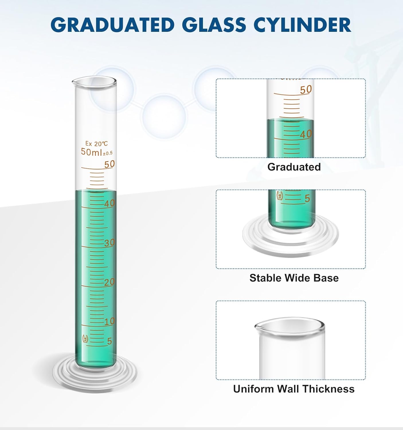 FOUR E'S SCIENTIFIC Glass Beaker Set 50/100/250/500 ml, Glass Flask 50/100/150/250 ml, Graduated Cylinder 10/25/50/100ml, 1 Brush, 2 Droppers, and 4 Stirring Rods