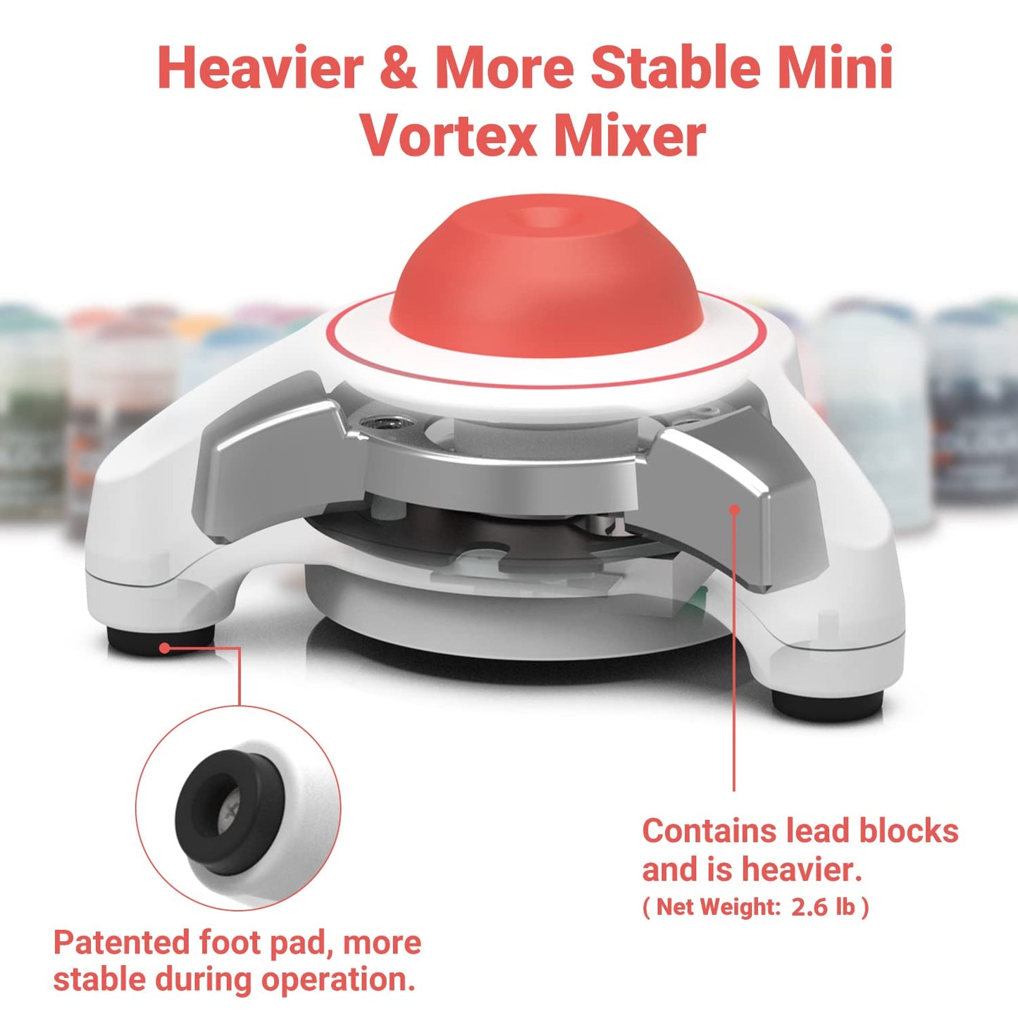 FOUR E'S SCIENTIFIC Vortex Mixer 5600rpm, Paint Mixer Touch Function, Mini Lab Vortex Shaker with an Extra Silicone Cap for Acrylic Miniature Model Paints Nail Polish Ink