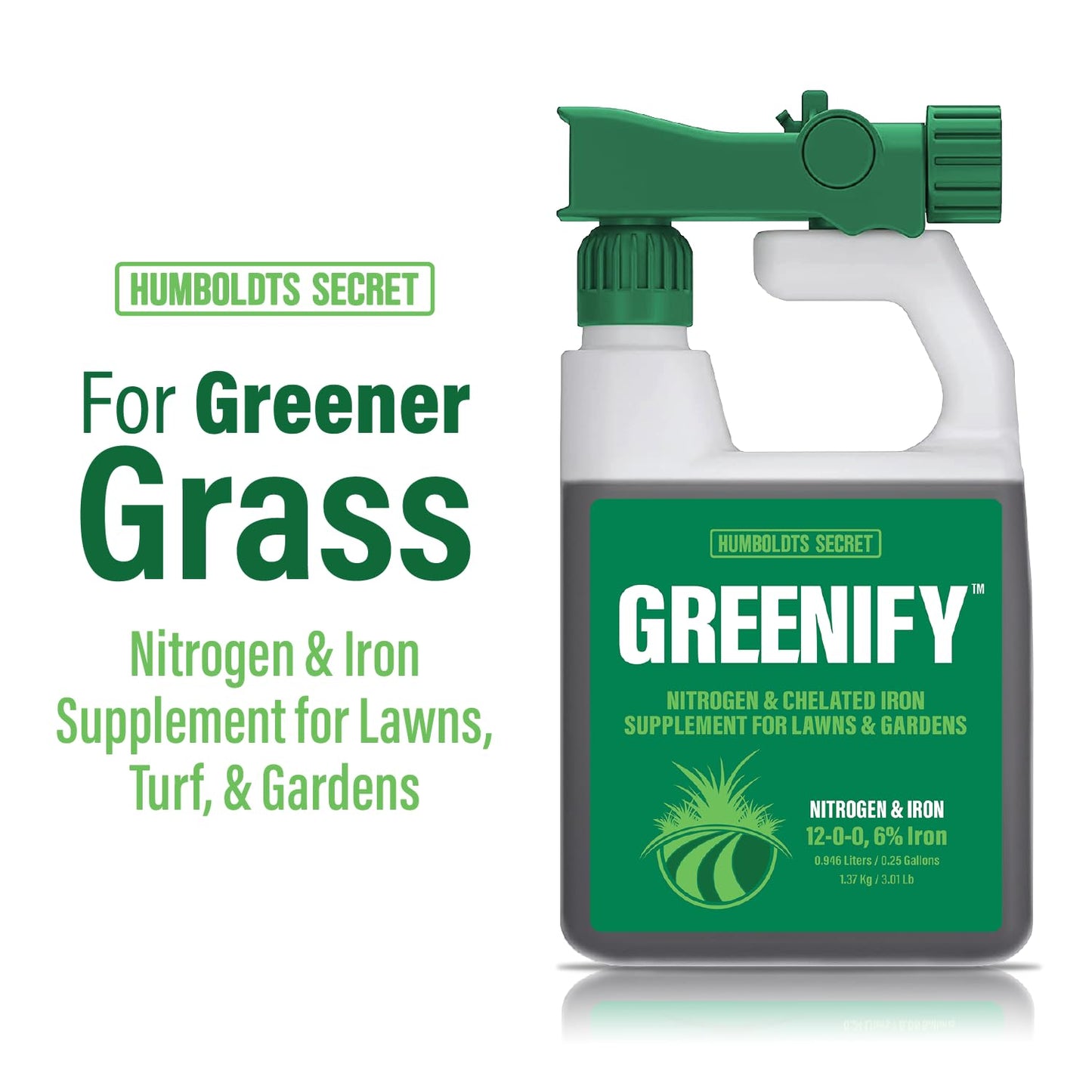Humboldts Secret Greenify | 12-0-0 Nitrogen & 6% Iron Liquid Lawn Fertilizer | Concentrated Fertilizer Spray - Liquid Nitrogen Fertilizer - Chelated Iron Fertilizer, Liquid Iron for Lawn | 32 oz