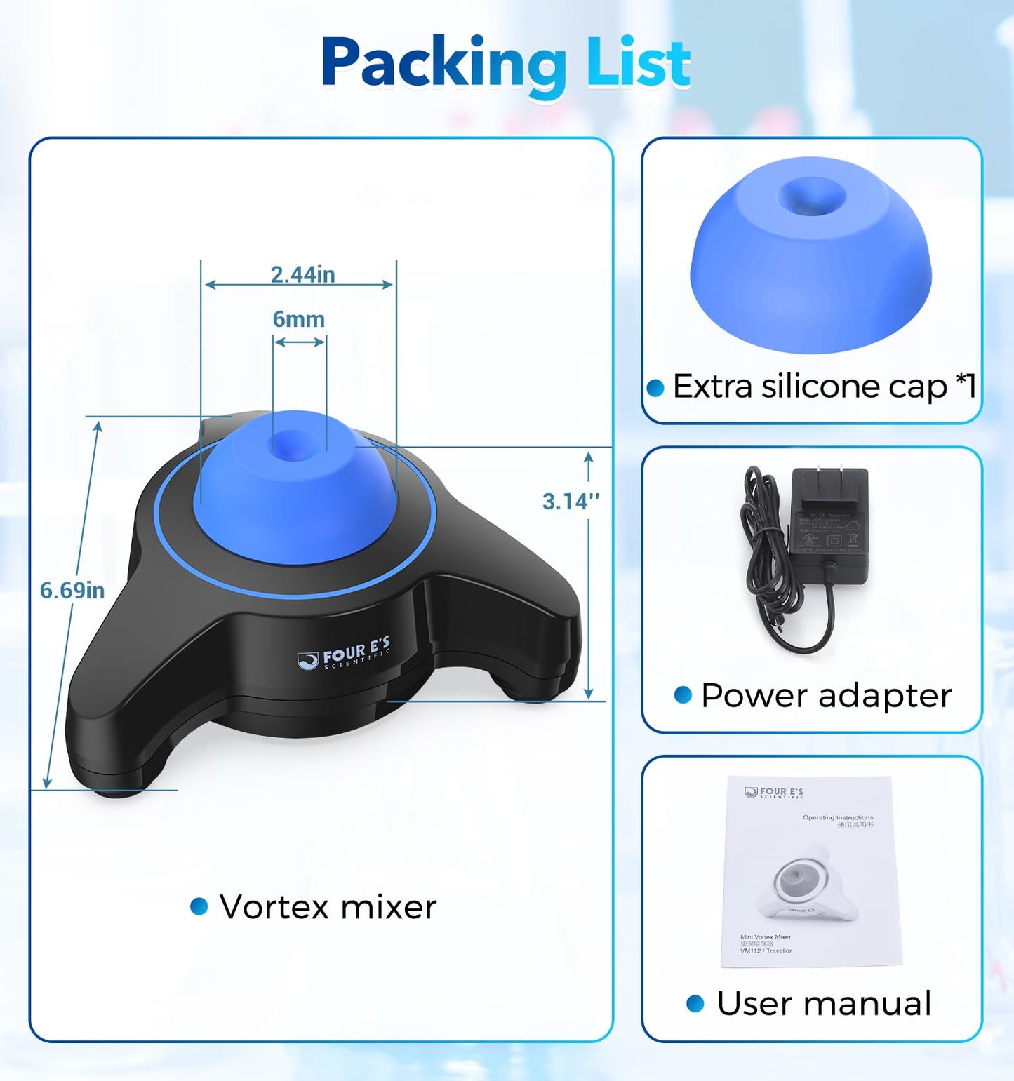 FOUR E'S SCIENTIFIC Vortex Mixer 5600rpm, Paint Mixer Touch Function, Mini Lab Vortex Shaker with an Extra Silicone Cap for Acrylic Miniature Model Paints Nail Polish Ink