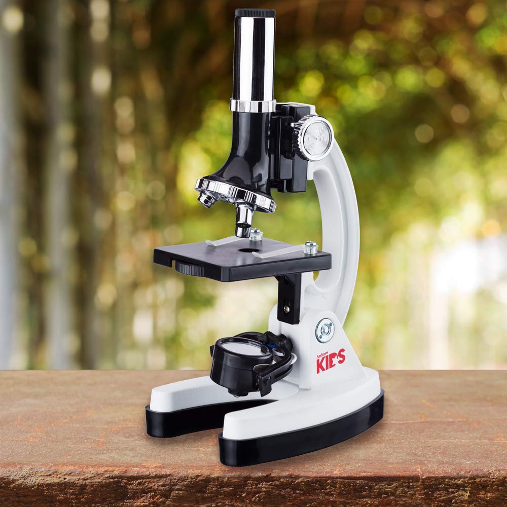 AmScope 120X-1200X 52-pcs Beginner Microscope STEM Kit with Metal Body Microscope, Plastic Slides, LED Light and Carrying Box (M30-ABS-KT2-W),White