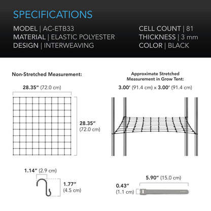 AC Infinity Elastic Trellis Netting, Multiple Sizes