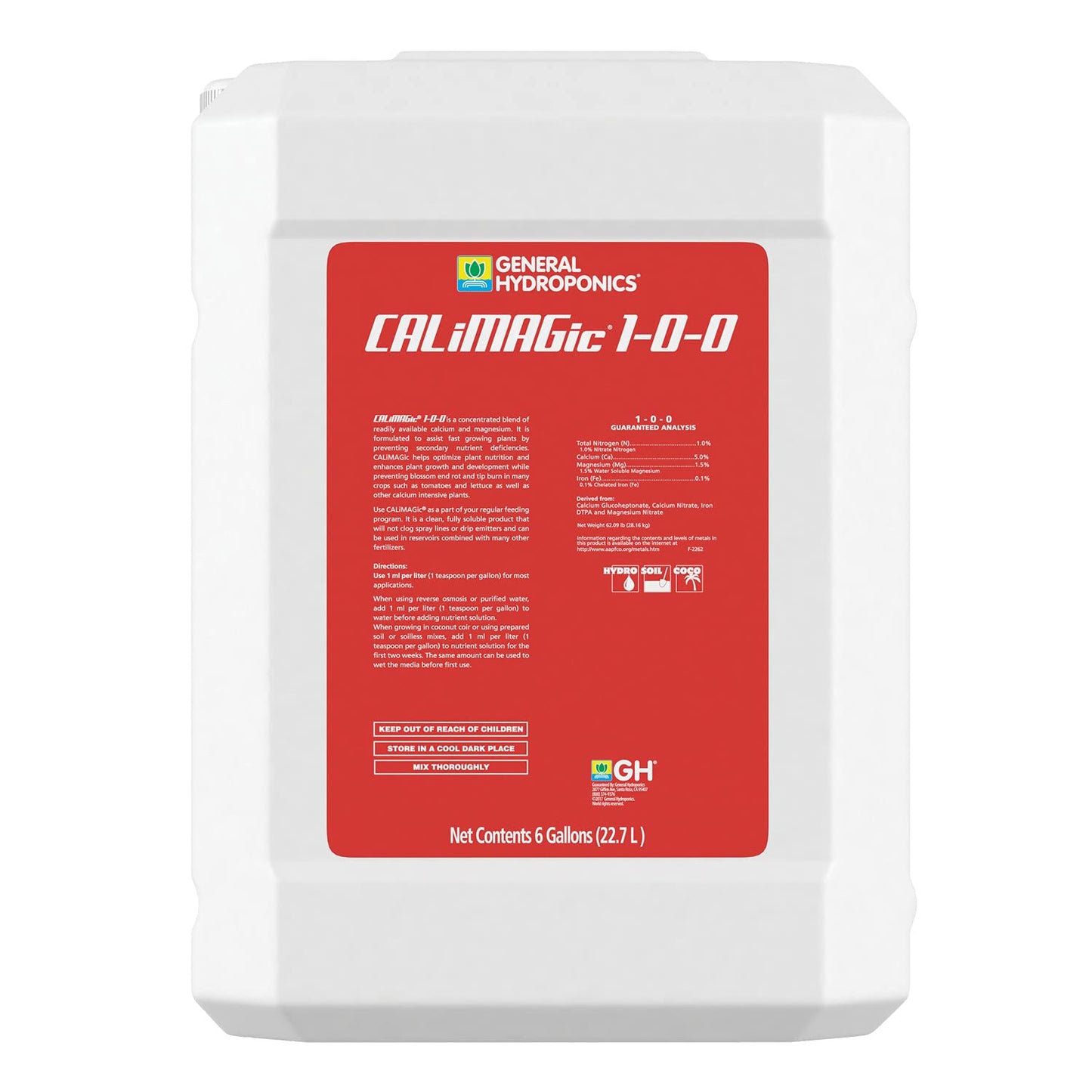 General Hydroponics CALiMAGic 1-0-0, Concentrated Blend Of Calcium & Magnesium, Secondary Nutrient Deficiencies Helps Prevent Blossom End Rot & Tip Burn, Clean, Soluble, 1-Gallon