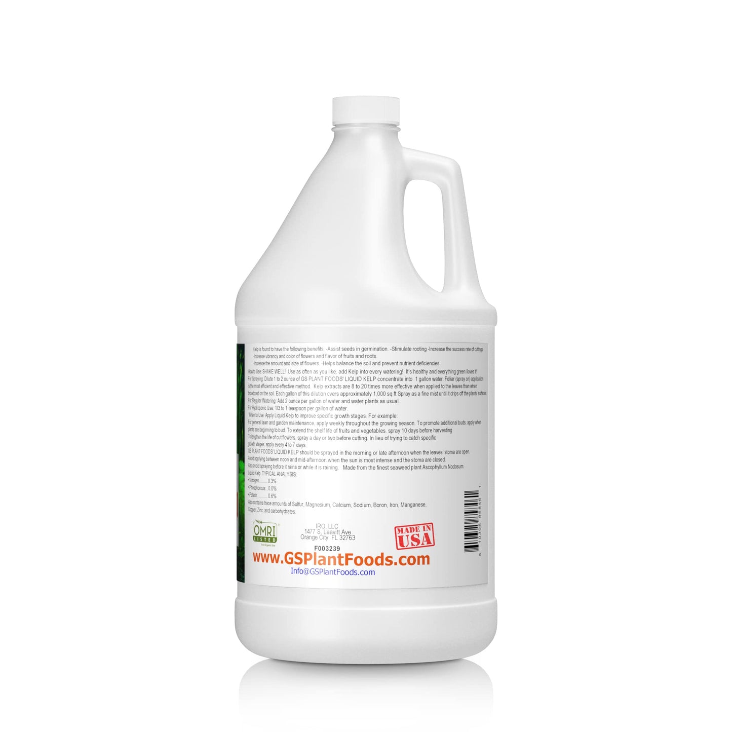 Organic Kelp Fertilizer by GS Plant Foods - OMRI Listed(1 Gallon) - Liquid Kelp Concentrate for Gardens, Lawns & Soil Yields 800+ gallons