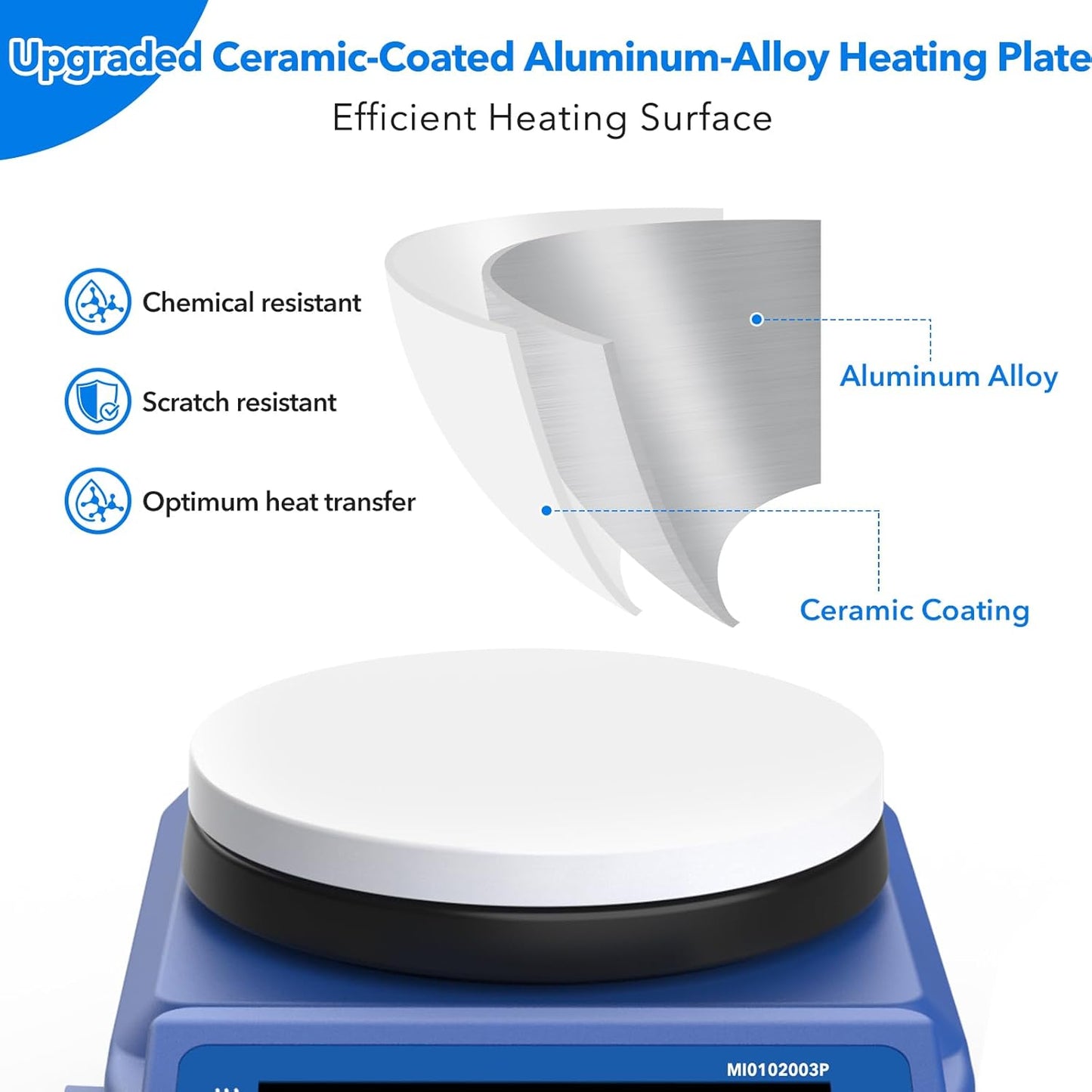 FOUR E'S SCIENTIFIC 5 Inch Pro Magnetic Stirrer Hotplate 100-1500RPM, Upgraded Ceramic-Aluminum Heating, Max Temp 280℃, Max 5L Capacity, 110V Stir Plate with Temp Probe Sensor (Not Include Stand)
