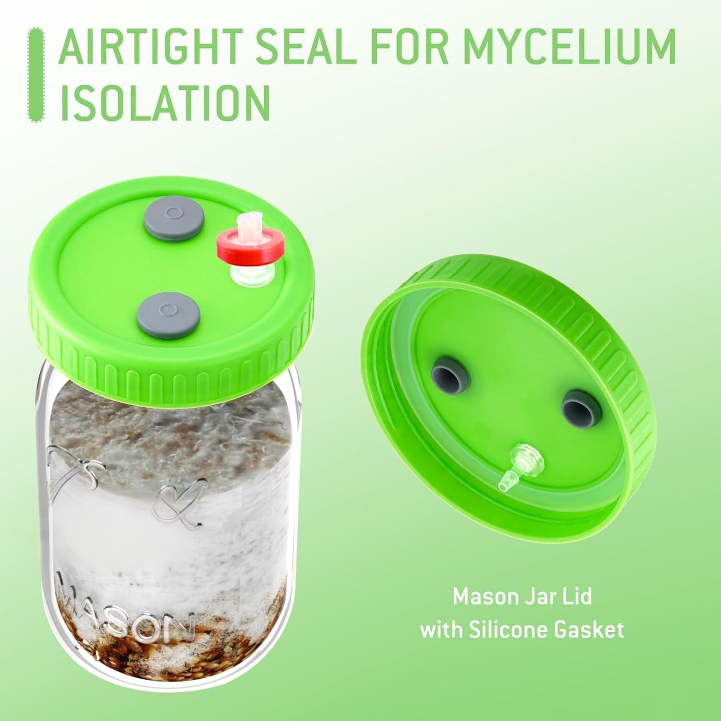 FOUR E'S SCIENTIFIC 8 Pcs Liquid Culture Lids, Wide Mouth Mason Jar Lids Mushroom Cultivation Kit with 0.22μm PTFE Filters and Self-healing Rubber Stoppers