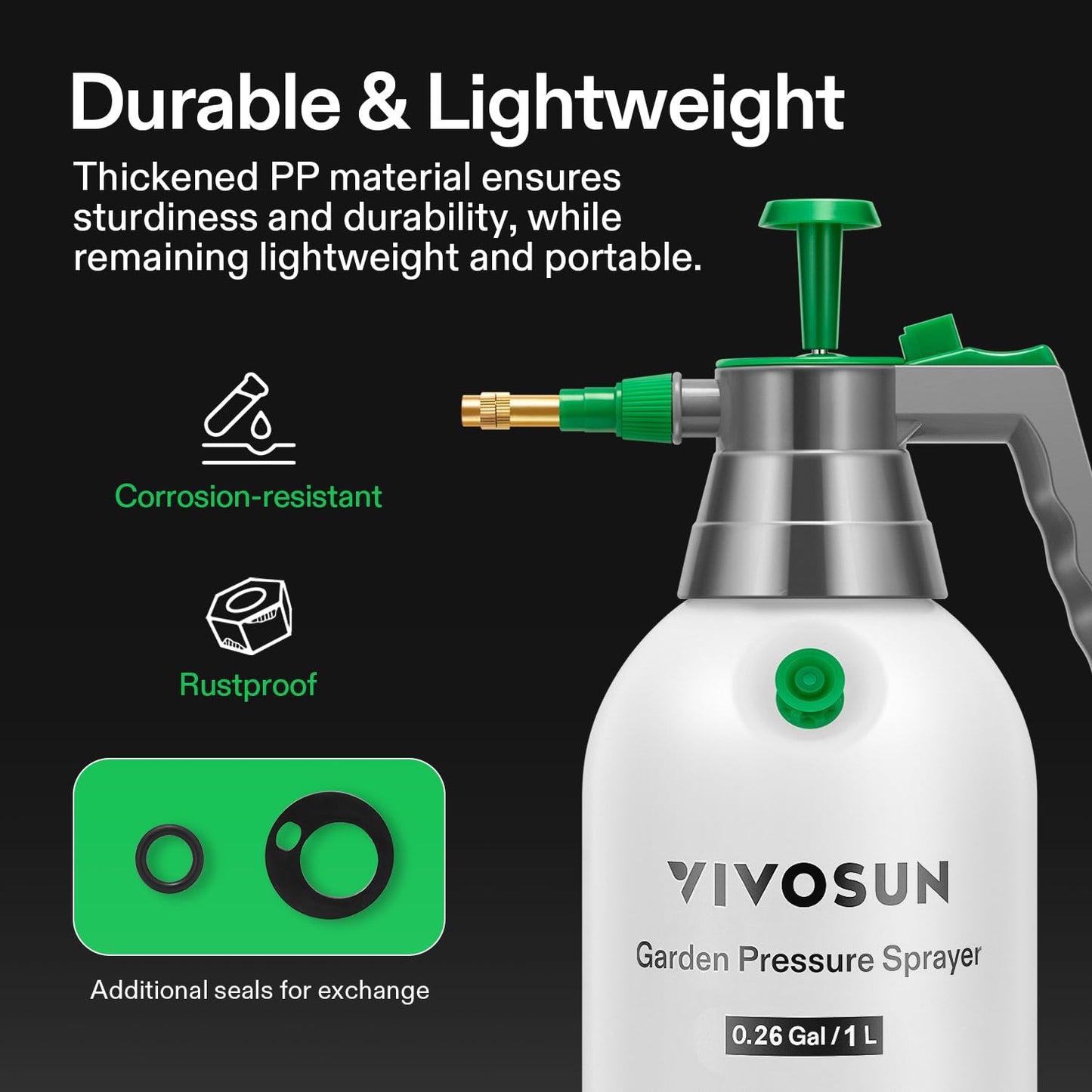 VIVOSUN 0.5Gal Handheld Garden Sprayer, 2L Pump Sprayer, 68 Oz Water Spray Bottle with Safety Valve, Adjustable Nozzle, Extended Spray Rod & Additional Seals, Ideal for Watering, Fertilizing, Cleaning